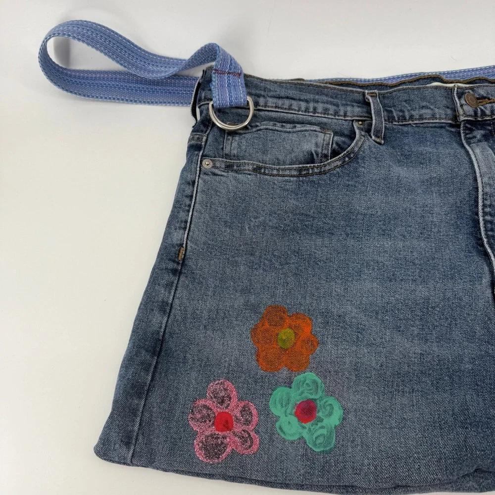Handmade Levi's Denim Shoulder Bag OOAK Rework Jeans Purse Floral Boho Large 26